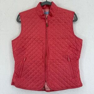 J McLaughlin Quilted Vest Womens M Coral Pink Sleeveless‎ Full Zip Pockets